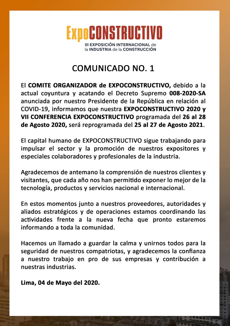 COMUNICADO EXPOCONSTRUCTIVO 2020