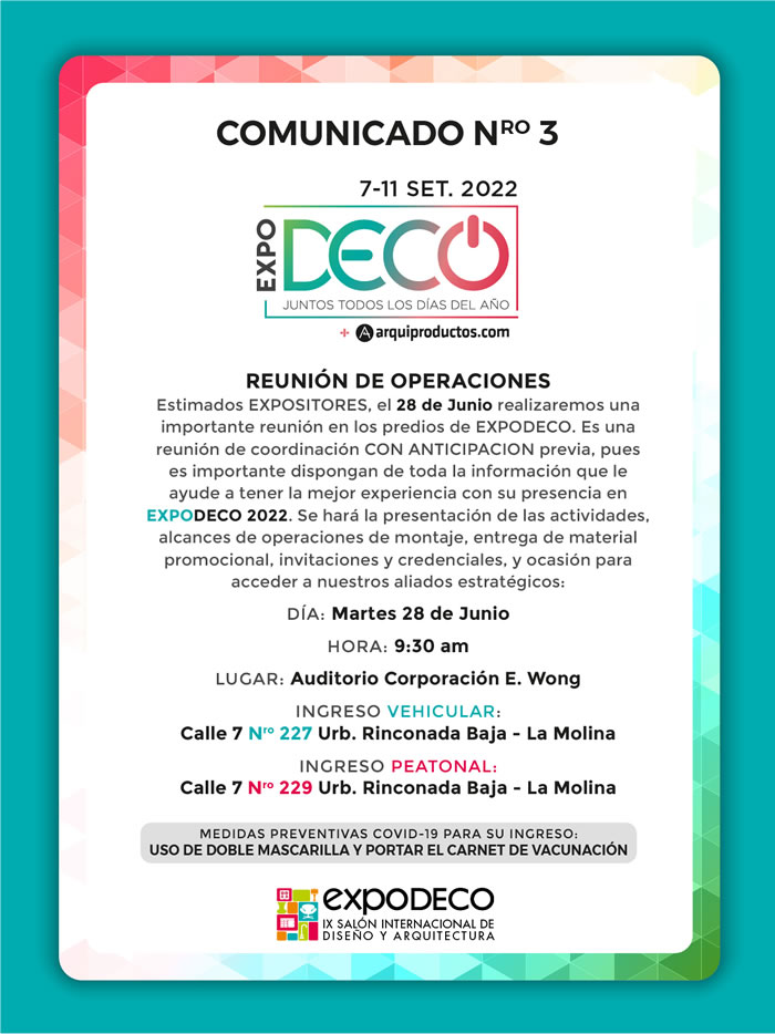 Comunicado N° 3 – EXPODECO 2022